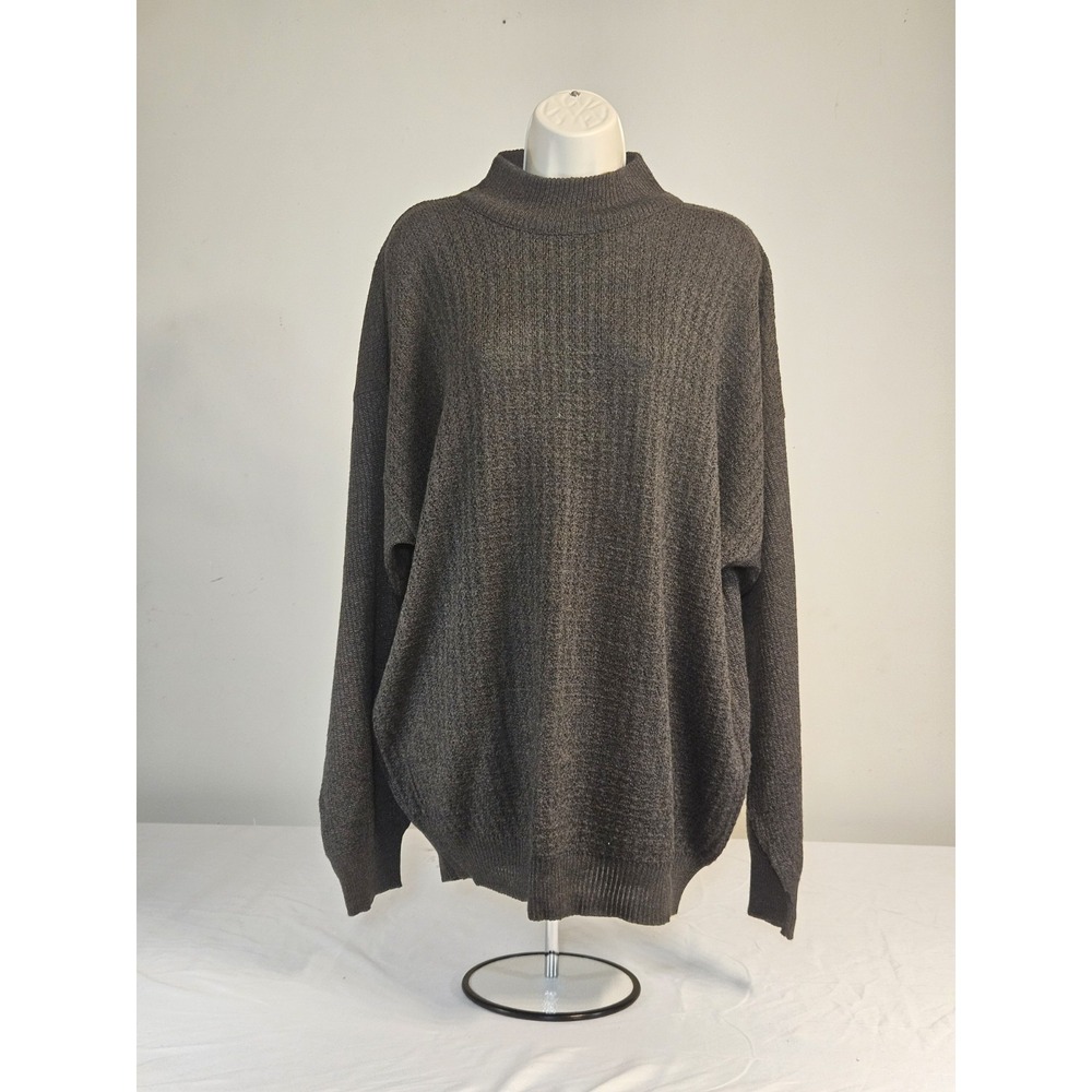 Franco Rossi Italy Mens Mock Neck Sweater Charcoal Grey Ribbed Knit Pullover‎